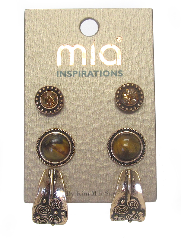 Textured metal 3 pair earring set
