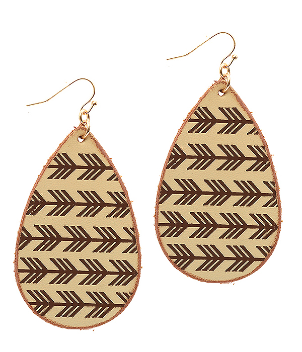 STAMPED LEATHER TEARDROP EARRING - AZTEC -western