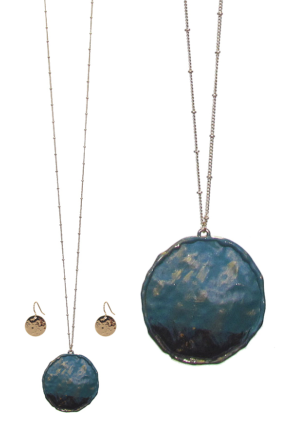 Vintage rustic disc pendant long necklace set