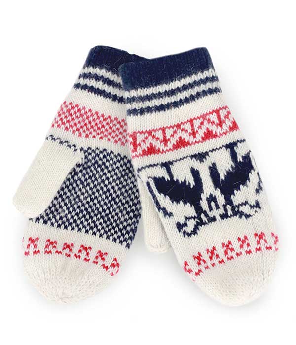 NORDIC PATTERN KNIT MITTONS - 10% ANGORA 40% WOOL 50% ACRYLIC