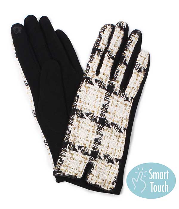 PLAID LUREX TWEED GLOVES - 100% POLYESTER