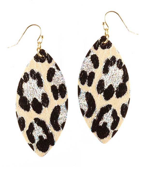 ANIMAL PRINT LEATHERETTE  EARRING - LEAF