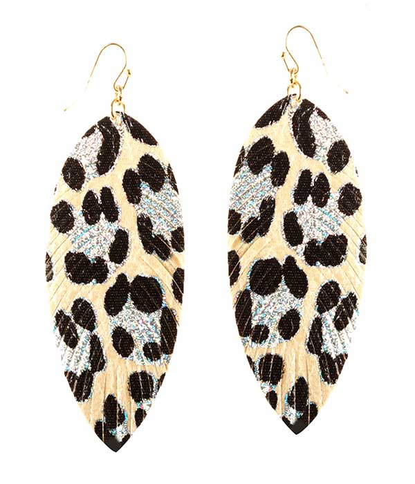 ANIMAL PRINT LEATHERETTE  EARRING - LEAF