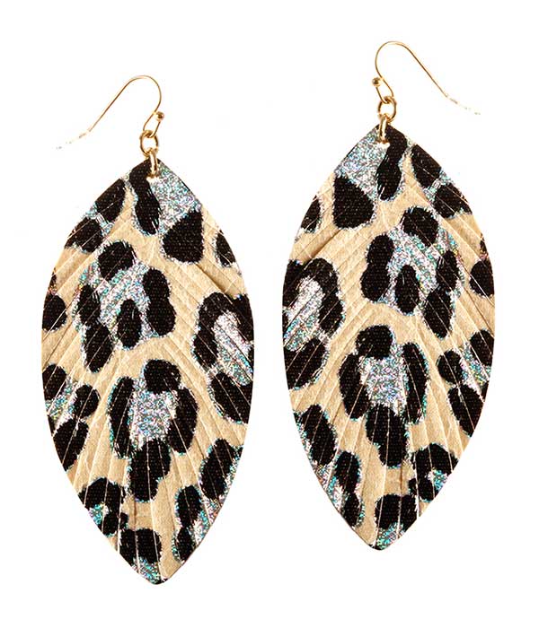 Animal print leatherette  earring - feather