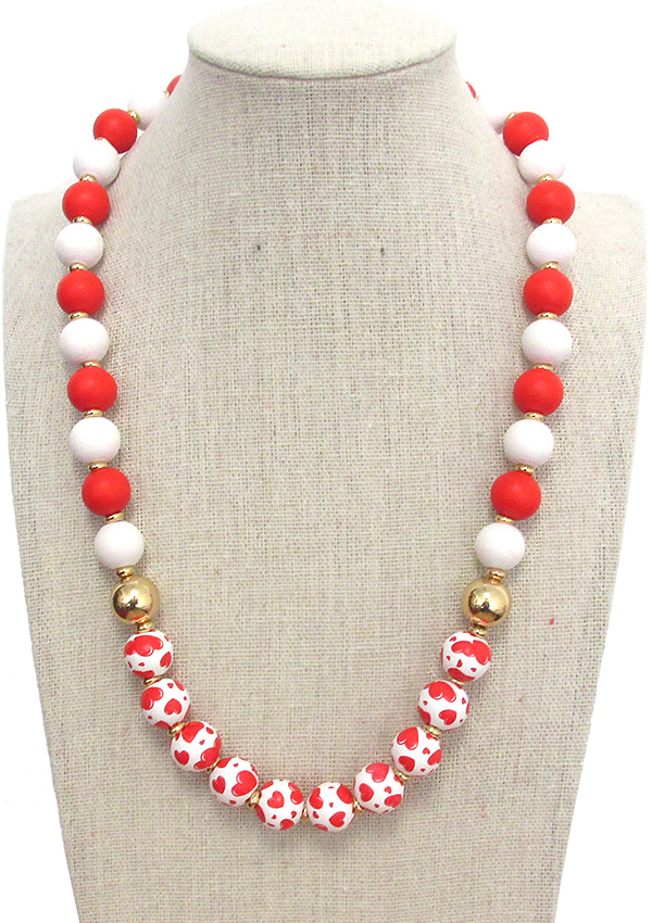 Valentine day theme multi ball bead necklace - heart