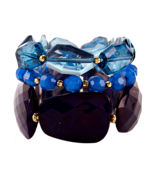 Chunky multi color facet resin stone three stretch bracelet set