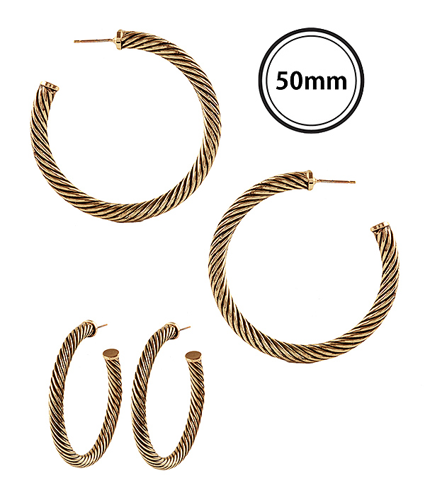 Designer textured cable hoop earring