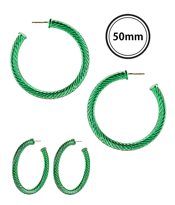 Designer textured electro plating cable hoop earring
