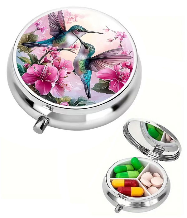 3 compartment portable pill box - hummingbird