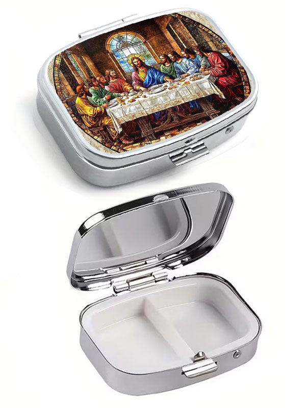 2 compartment portable pill box - last supper