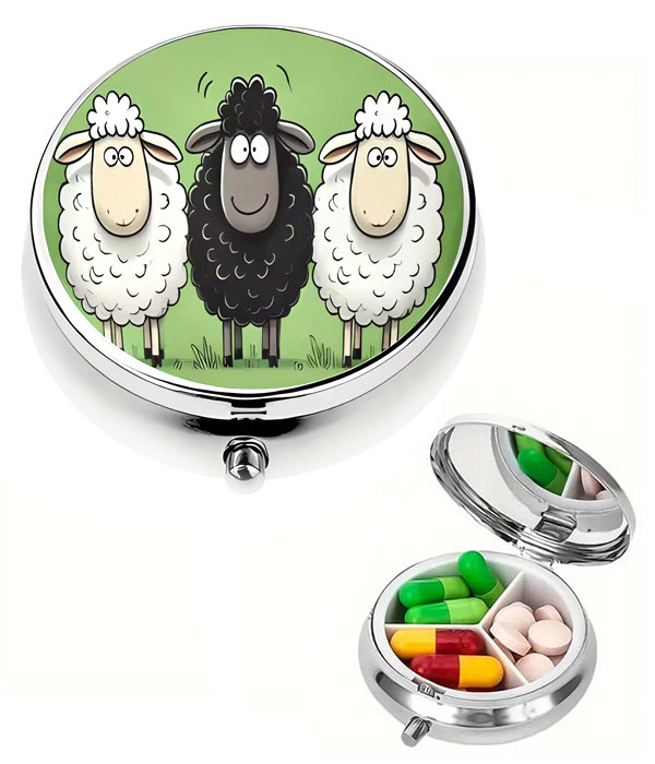 3 compartment portable pill box - sheeps
