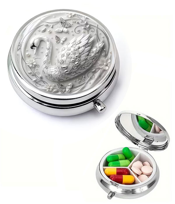 3 compartment portable pill box - swan