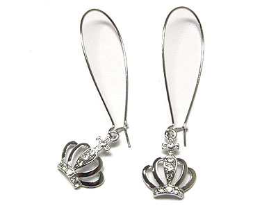 Made in korea whitegold plating crystal crown drop earring