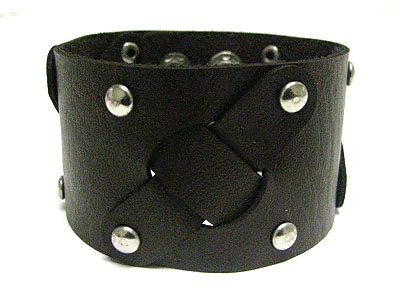 Metal stud leather band bracelet