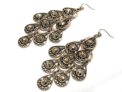 Metallic stone cascade drop earring