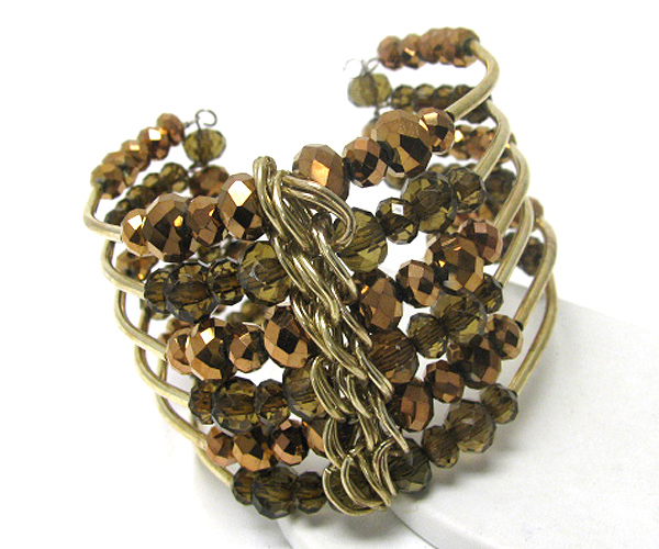 6 row facet glass deco metal cuff bangle
