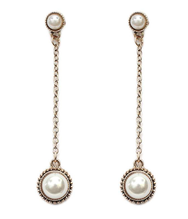Antique finish long pearl drop earring