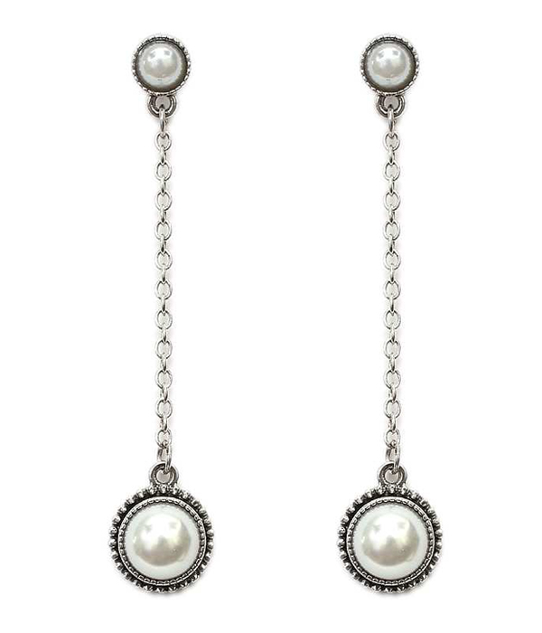 Antique finish long pearl drop earring