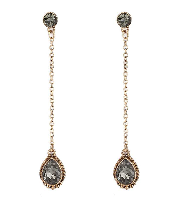 Antique finish long crystal drop earring