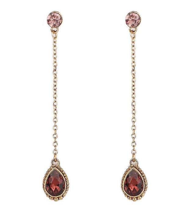 Antique finish long crystal drop earring