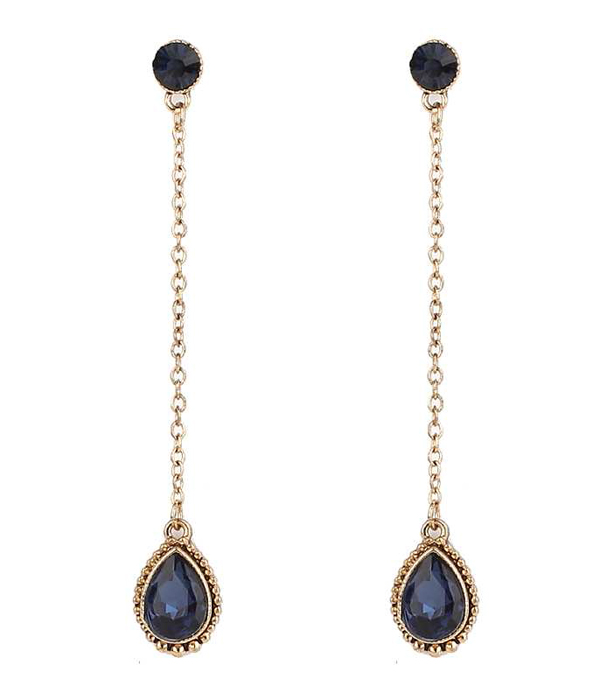 Antique finish long crystal drop earring