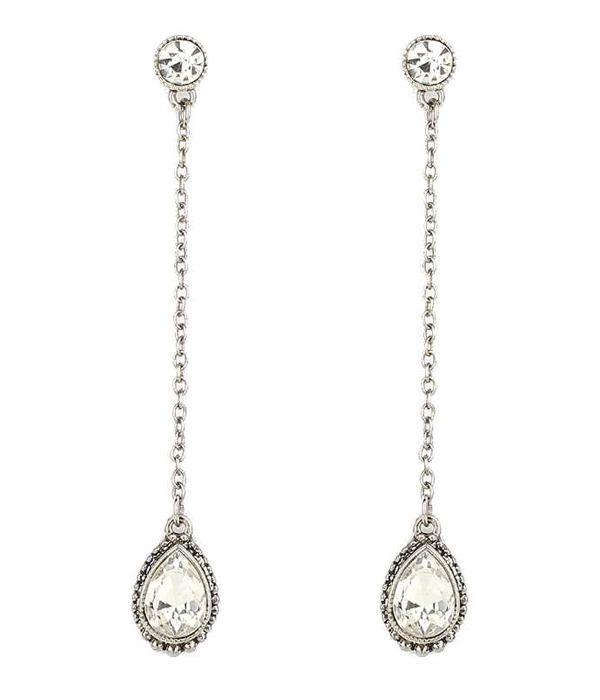 Antique finish long crystal drop earring