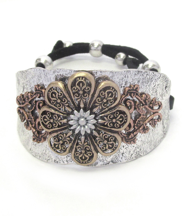 Metal flower pull tie bracelet