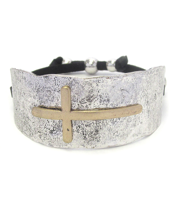 Metal cross pull tie bracelet