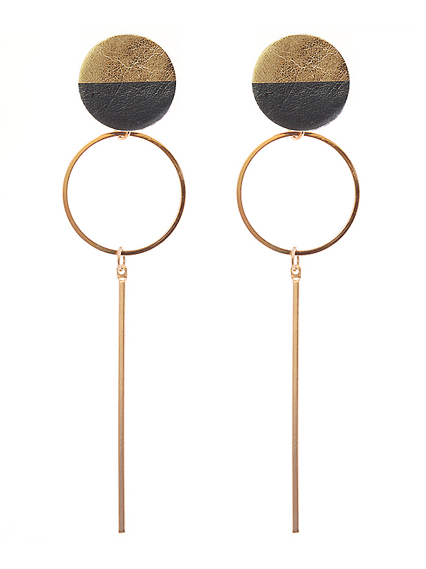 METAL HOOP AND LEATHER DISC EARRING
