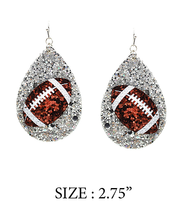 SPORT THEME GLITTERING TEARDROP EARRING - FOOTBALL