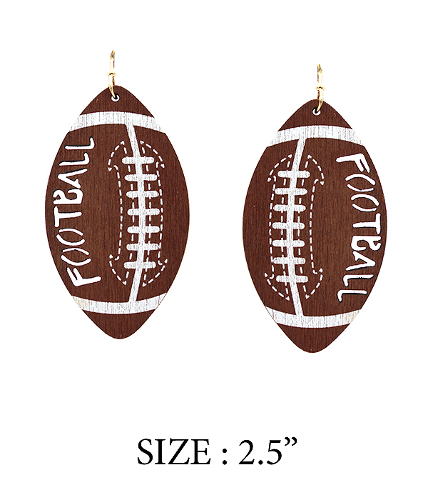 SPORT THEME WOOD TEARDROP EARRING - FOOTBALL