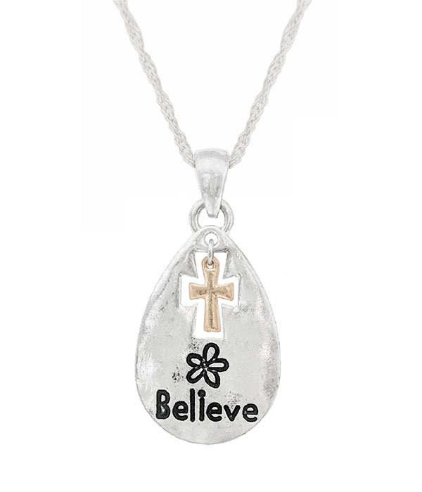 Religious inspiration teardrop necklace - believe