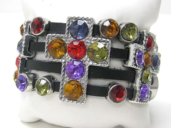 CRYSTAL STUD CROSS AND MULTI SUEDE STRETCH BRACELET