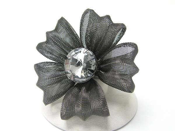 Crystal stud fabric mesh flower stretch ring