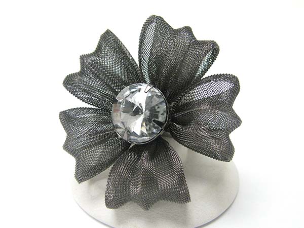 CRYSTAL STUD FABRIC MESH FLOWER STRETCH RING