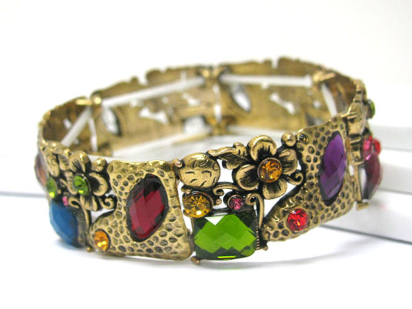 Crystal and acryl stone deco metal stretch bracelet