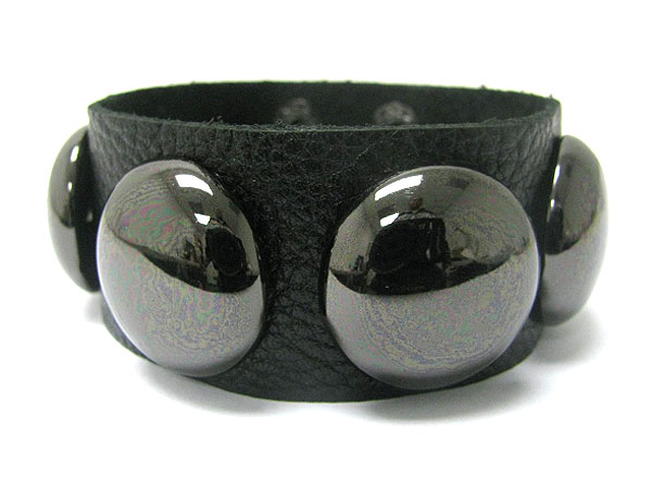 Chunky metal stud leather wrist band
