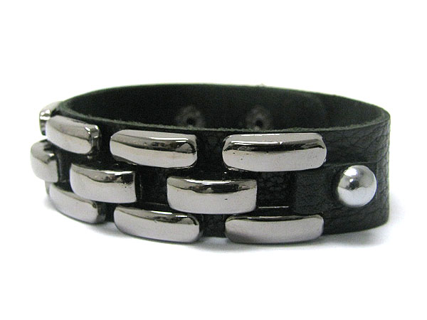 Chunky metal stud leather wrist band