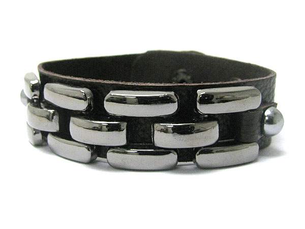 Chunky metal stud leather wrist band
