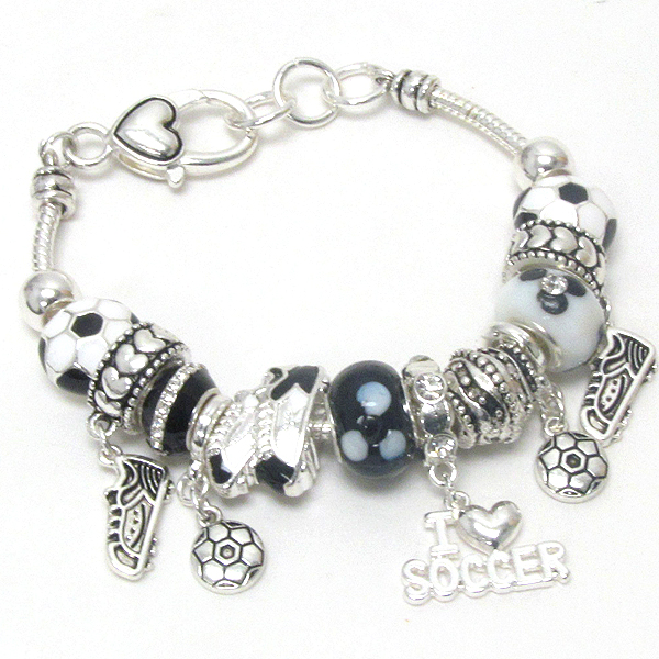 Pandora style multi ring link soccer theme bracelet