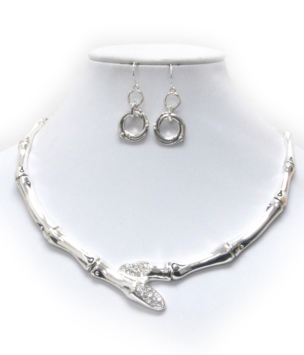 Crystal deco bamboo metal casting chocker necklace earring set