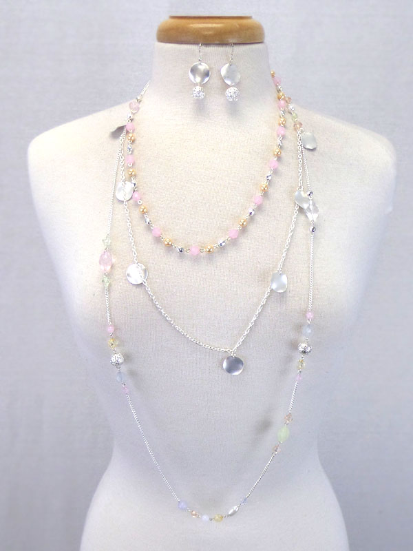 Three layer metal and beads necklace set 
