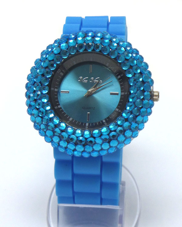 Color crystals rubber band watch
