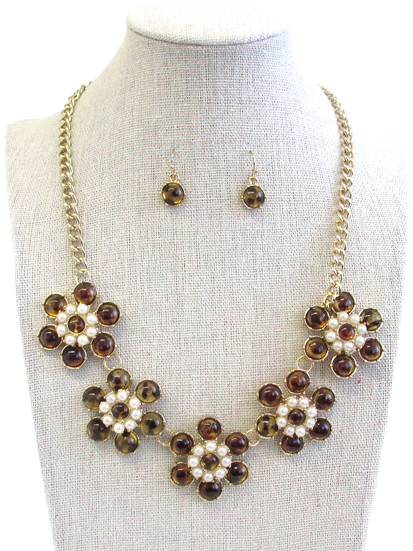 Linked flowers with small pearls necklace set