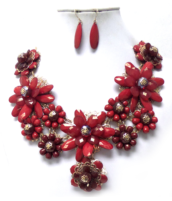 Chunky acrylic facet flower necklace set