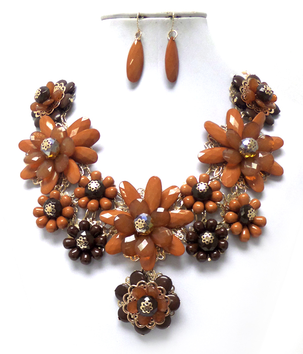 Chunky acrylic facet flower necklace set