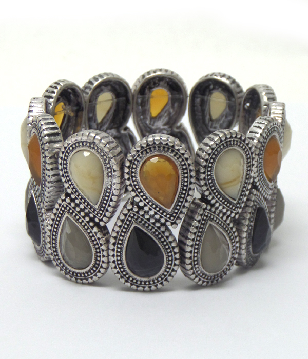 Teardrop with stone burnish silver bracelet