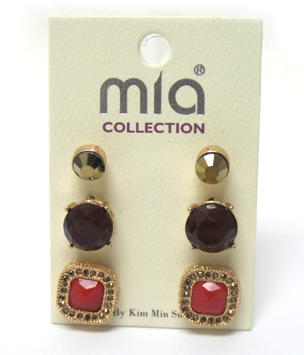 Three pair multi stone with crystals earrings 