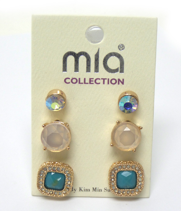Three pair multi stone with crystals earrings 