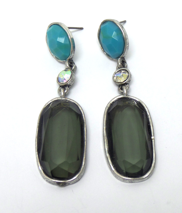 Stone with crystal drop earrings